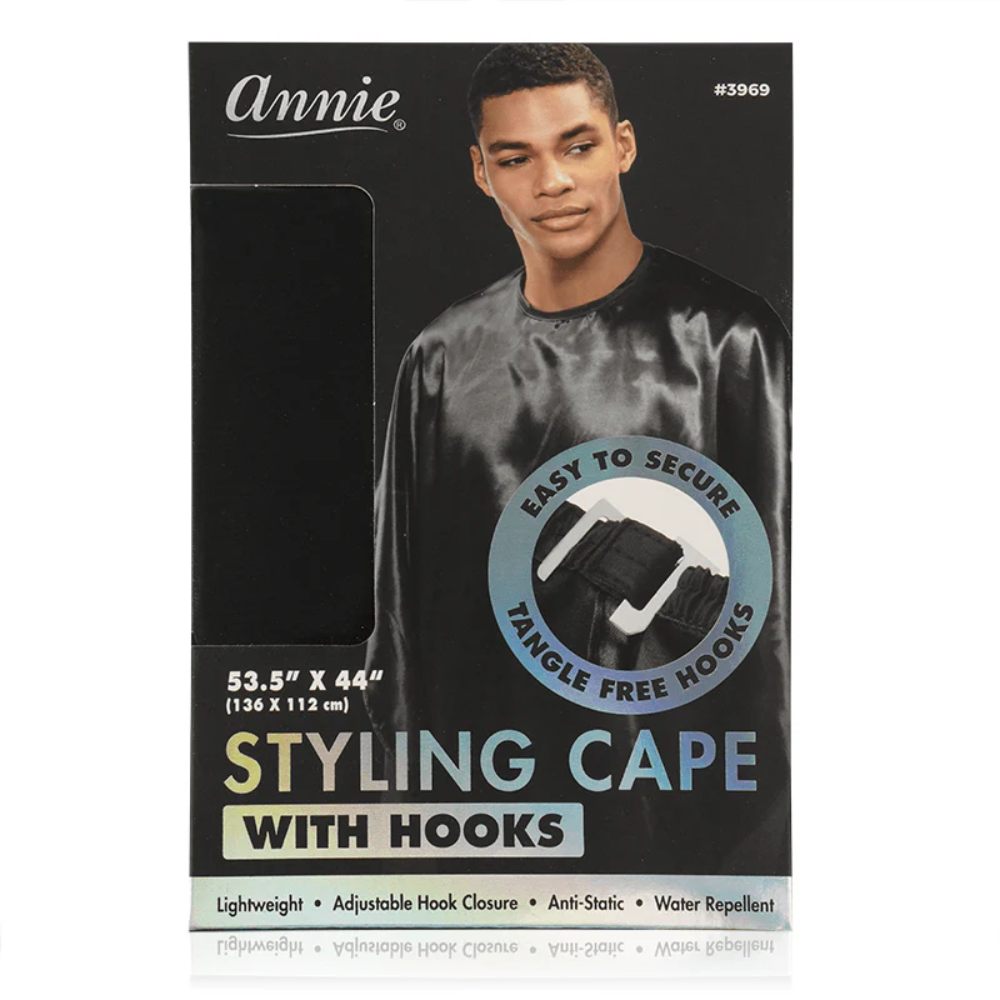 Annie Black Styling Cape with Adjustable Hooks