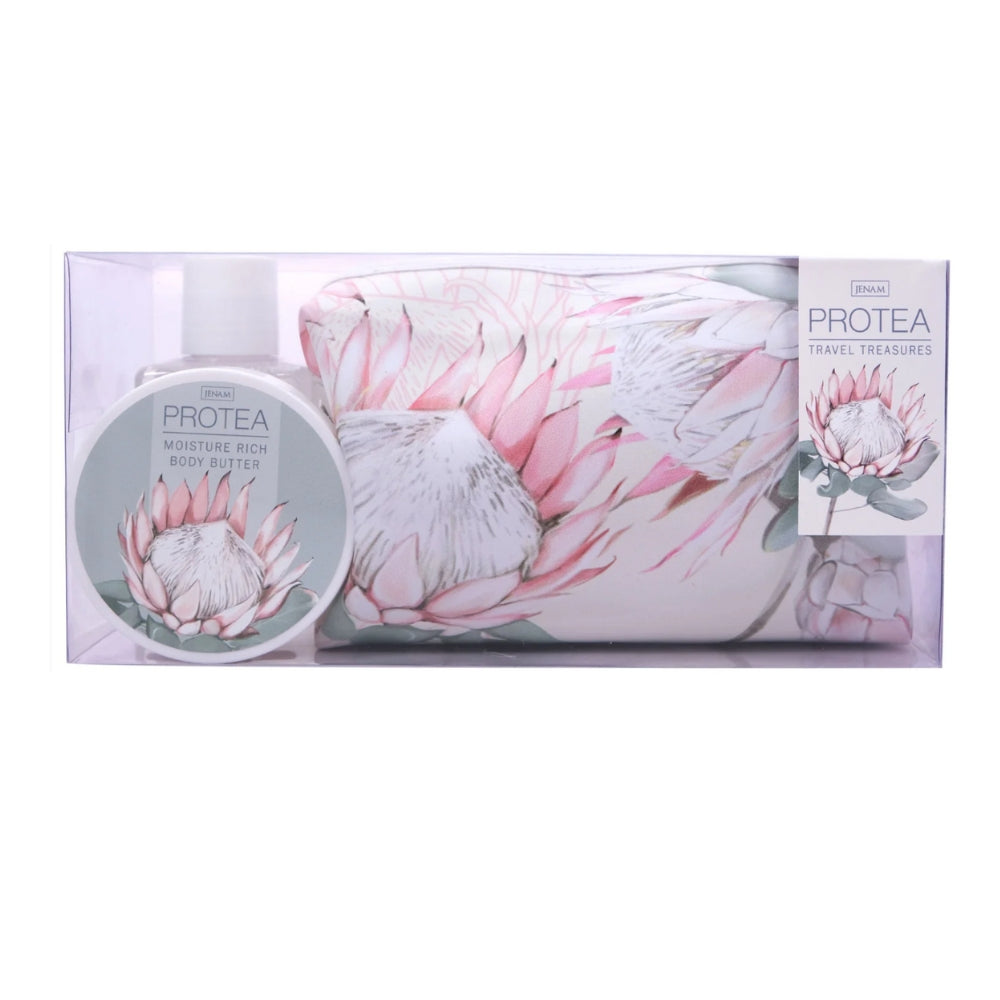 Protea Travel Treasures - 150ml Body Wash, 50g Body Butter & Cosmetic Bag (19 x 9 x 11cm)