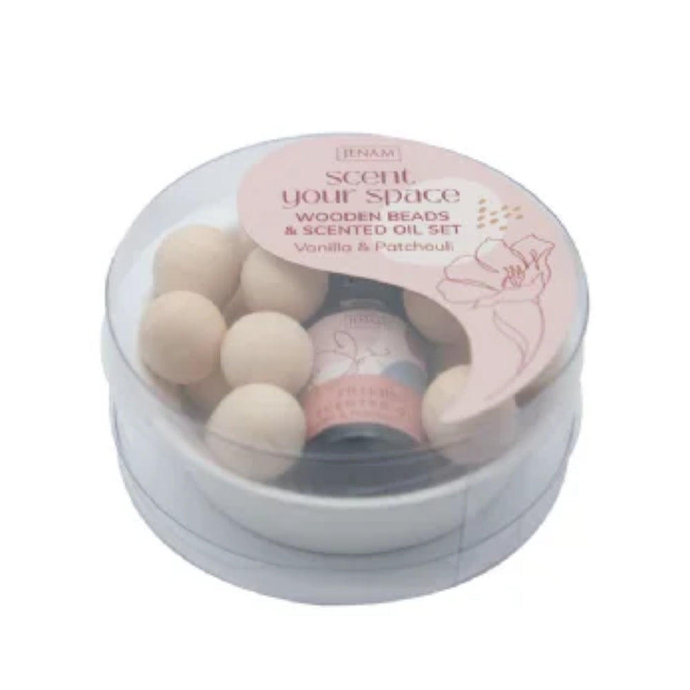 Rituals Wooden Beads & Scented Oil Set - Ceramic Dish (8 x 2.5 x 8cm), 15 Wooden Beads & 10ml Scented Oil
