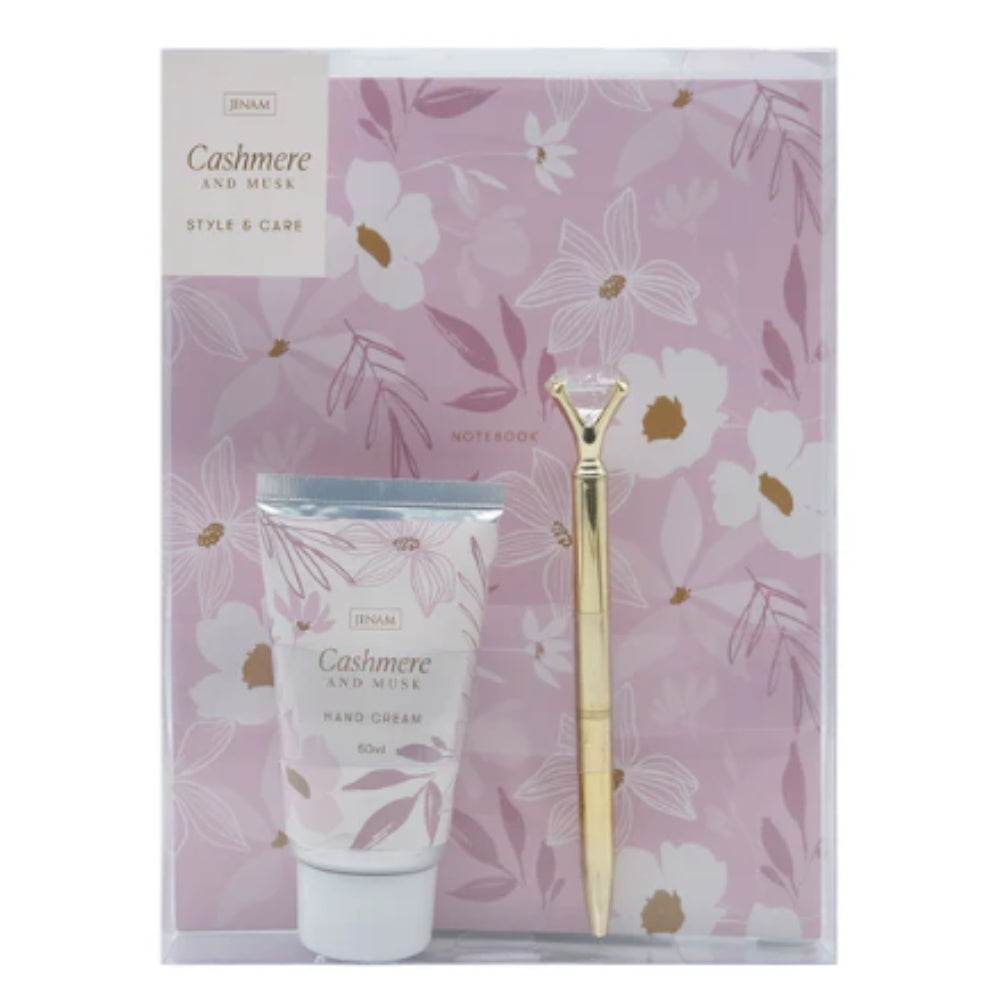 Cashmere & Musk Style & Care - 50ml Hand Cream, Notebook (16 x 21cm) & Pen