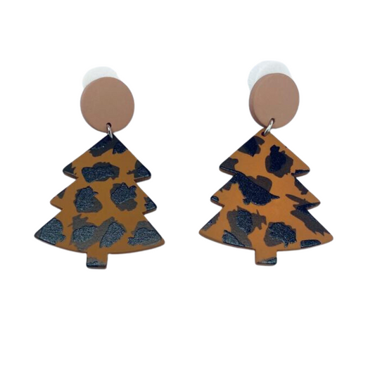 Leopard Print Christmas Tree Earrings