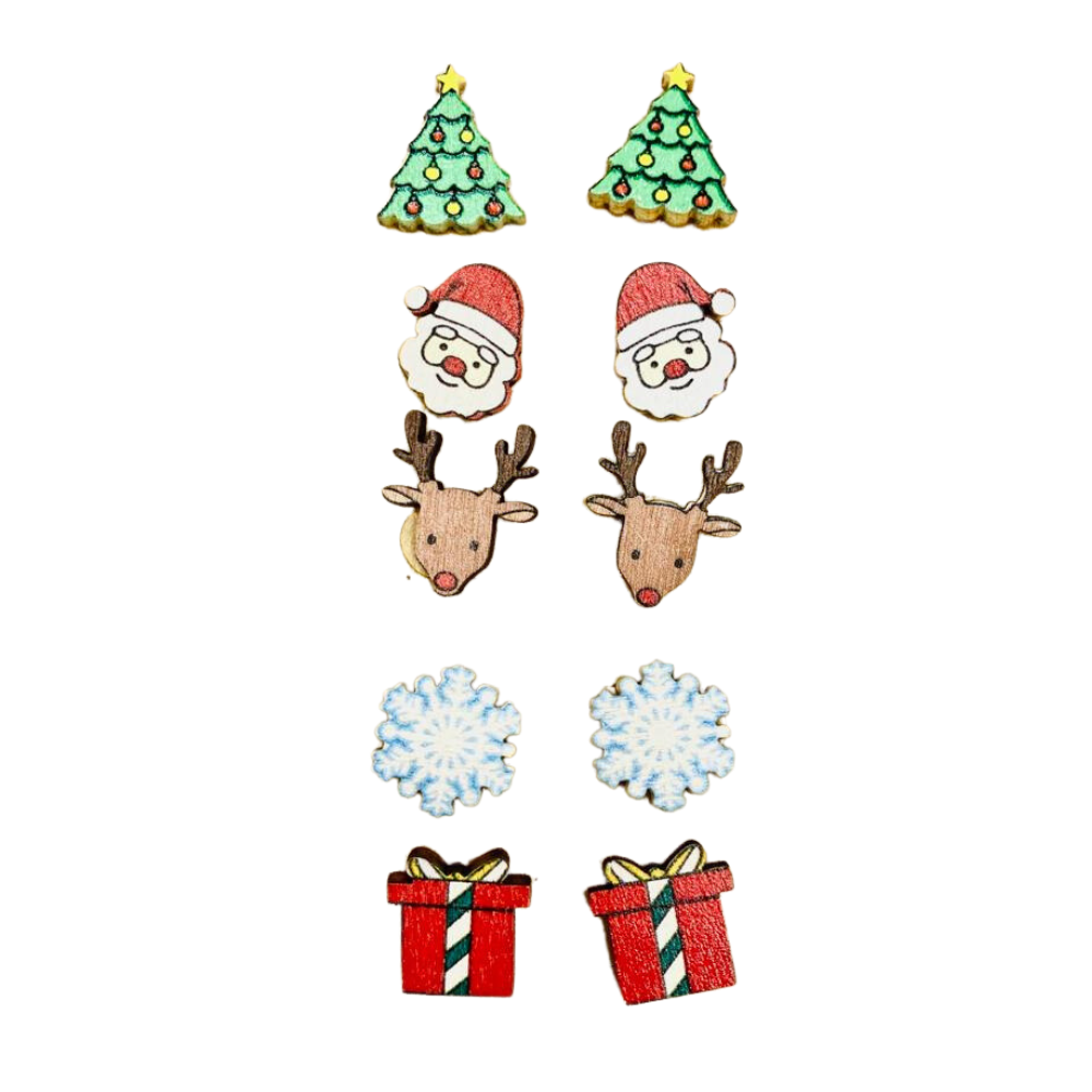 Wood Christmas Earrings - 5 pairs