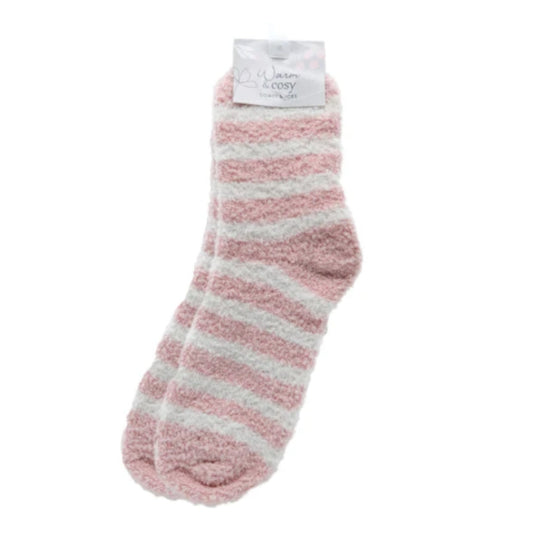 Cosy Fluffy Socks (Pink Stripes) - One Size Fits Most