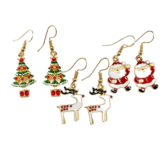 Metal Christmas Earrings - 3pairs