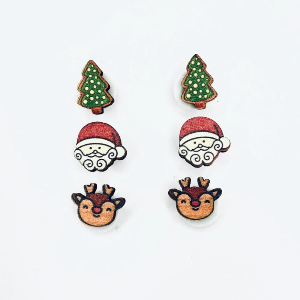 Wood Christmas Earrings - 3 pairs