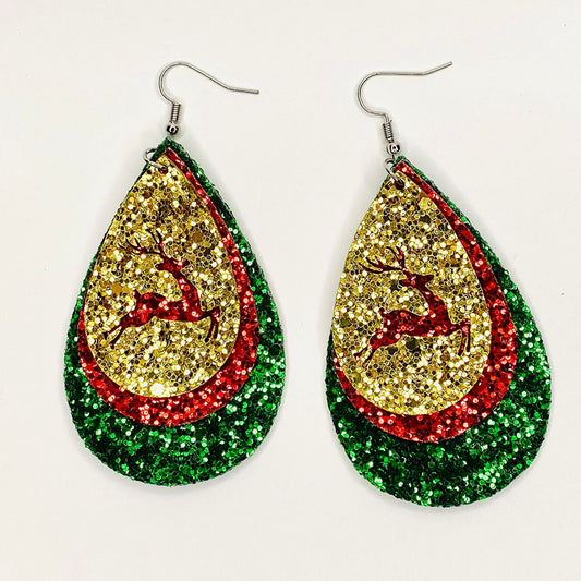 Glitter Teardrop Reindeer Earrings