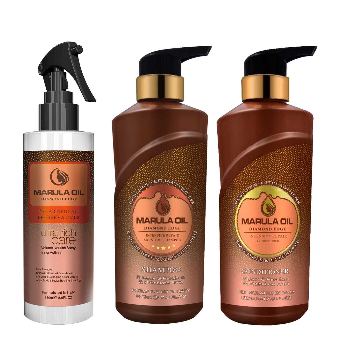 Marula Oil Shampoo, Conditioner and Leave in Care Set